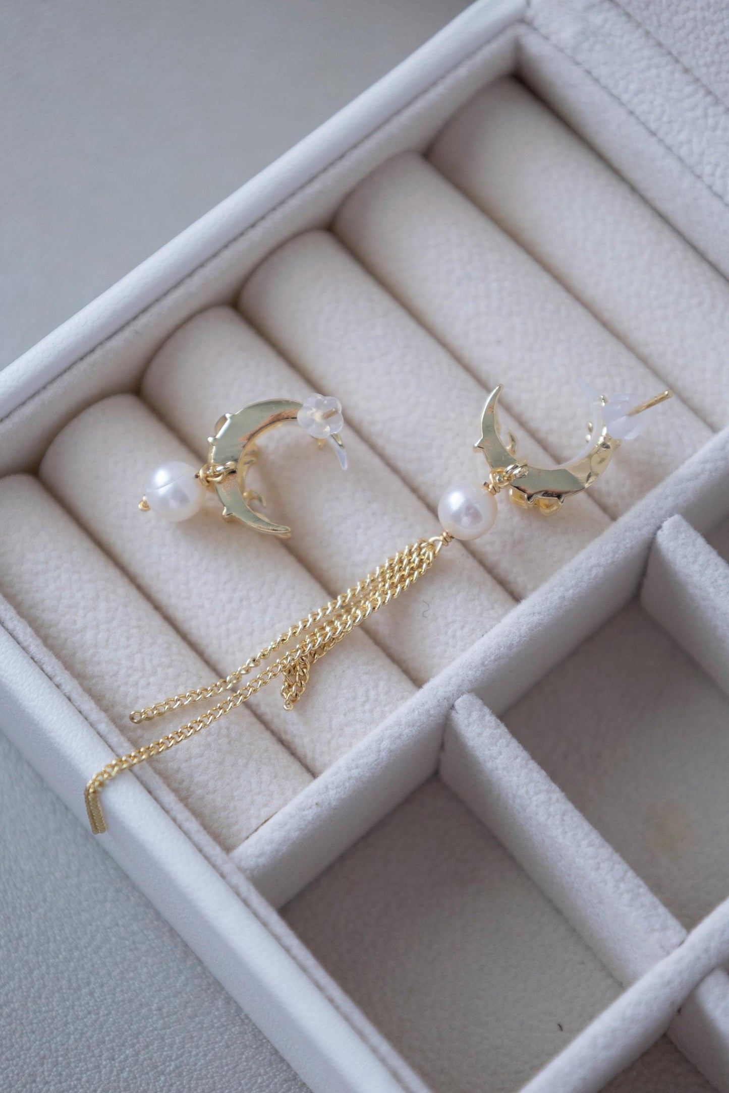 Asymmetrical Pearl & Shell Moon Dangles