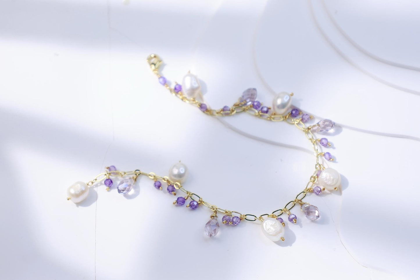 Amethyst & Pearl Dangle Charm Bracelet