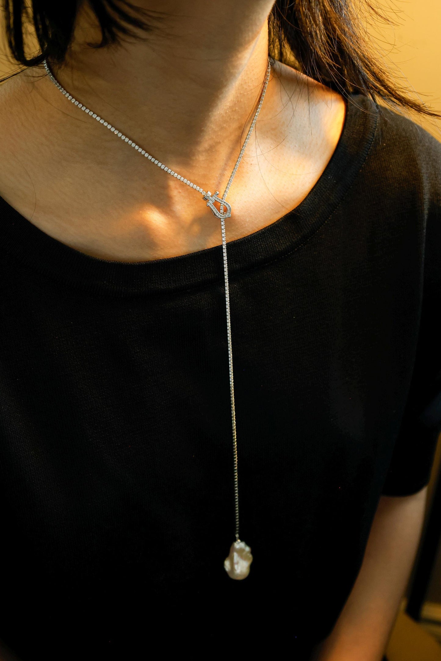 Adjustable Baroque Pearl Lariat Necklace