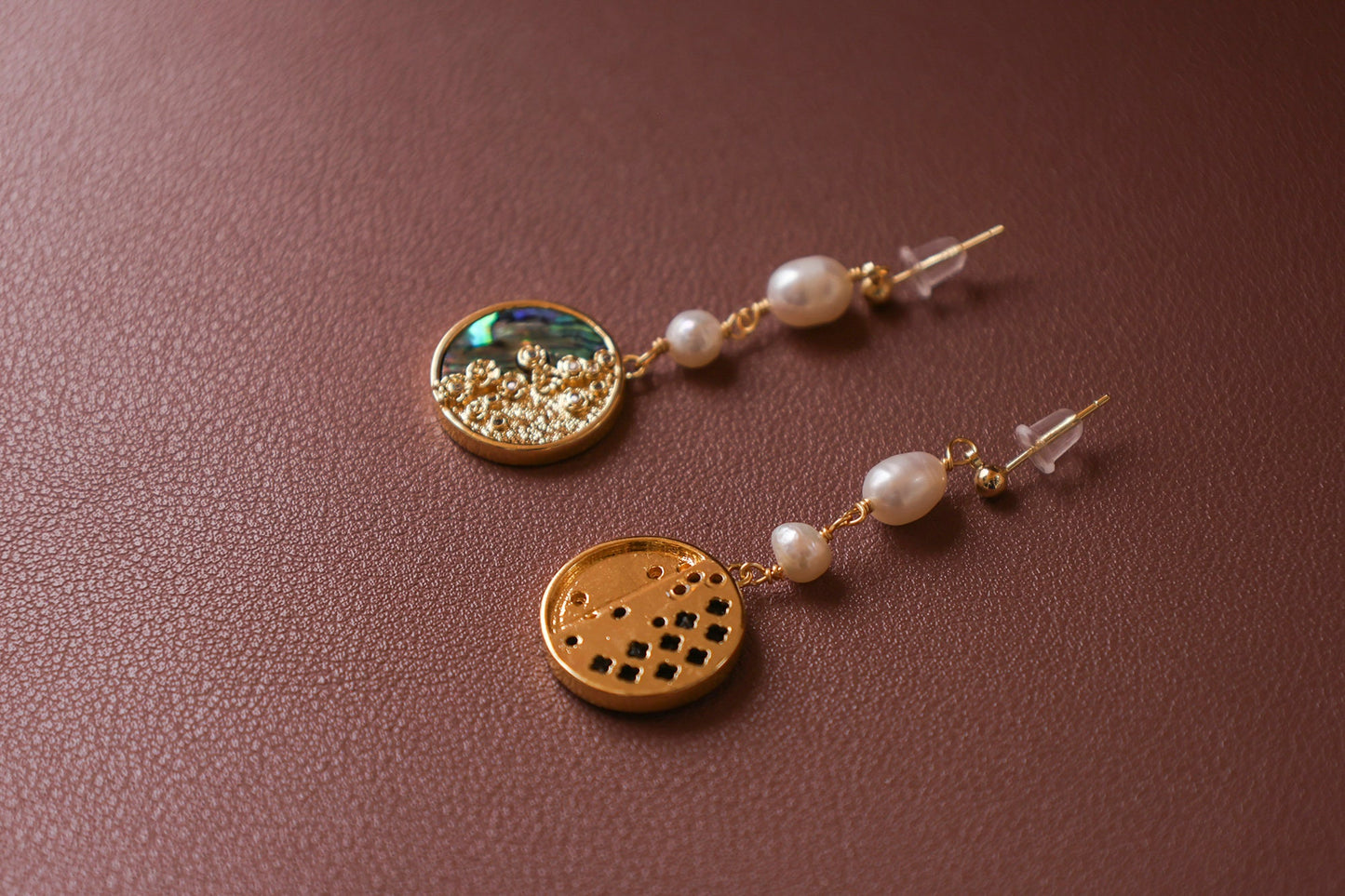 Abalone Shell & Pearl Botanical Dangles