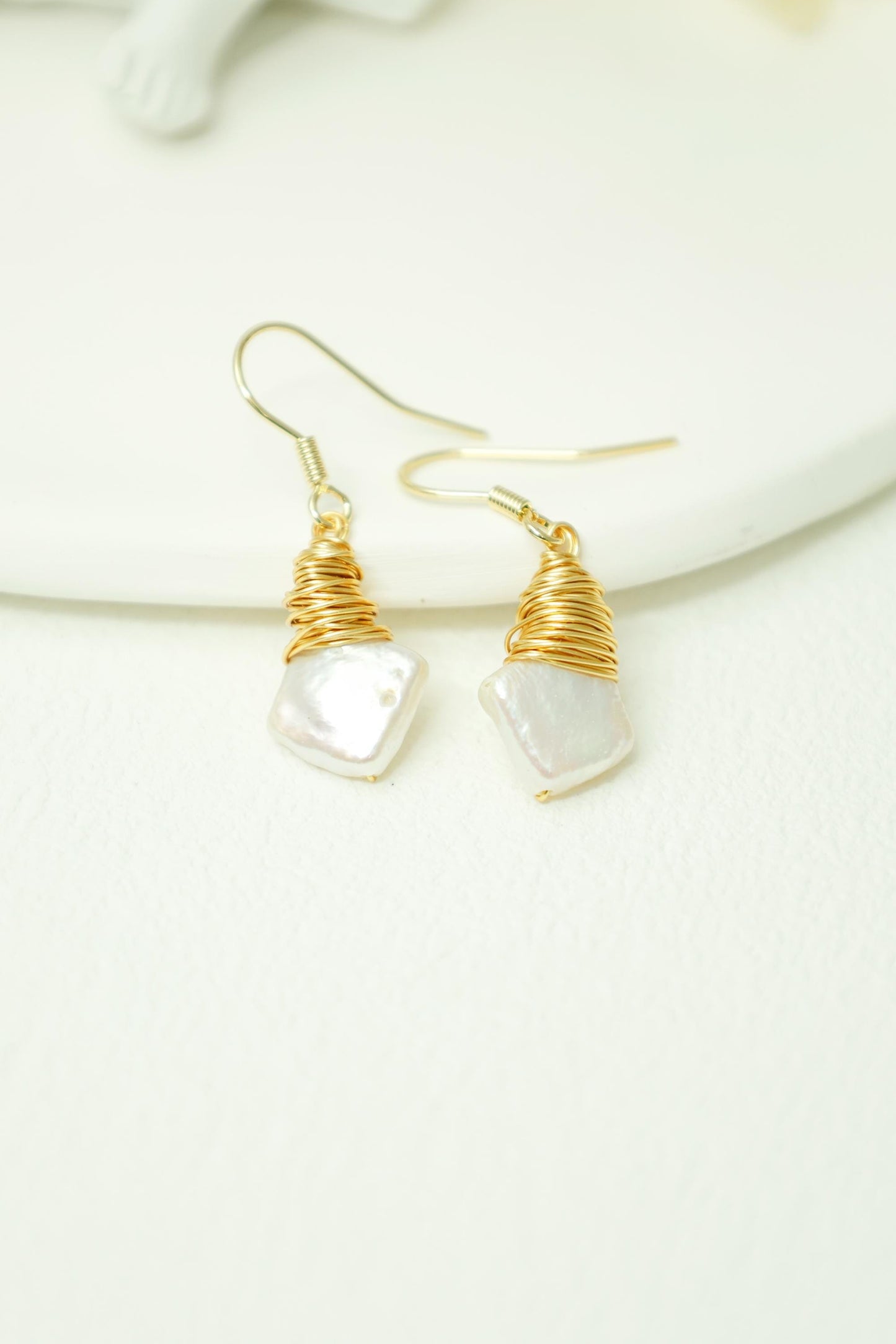 Square Keshi Pearl Gold Wire Dangles