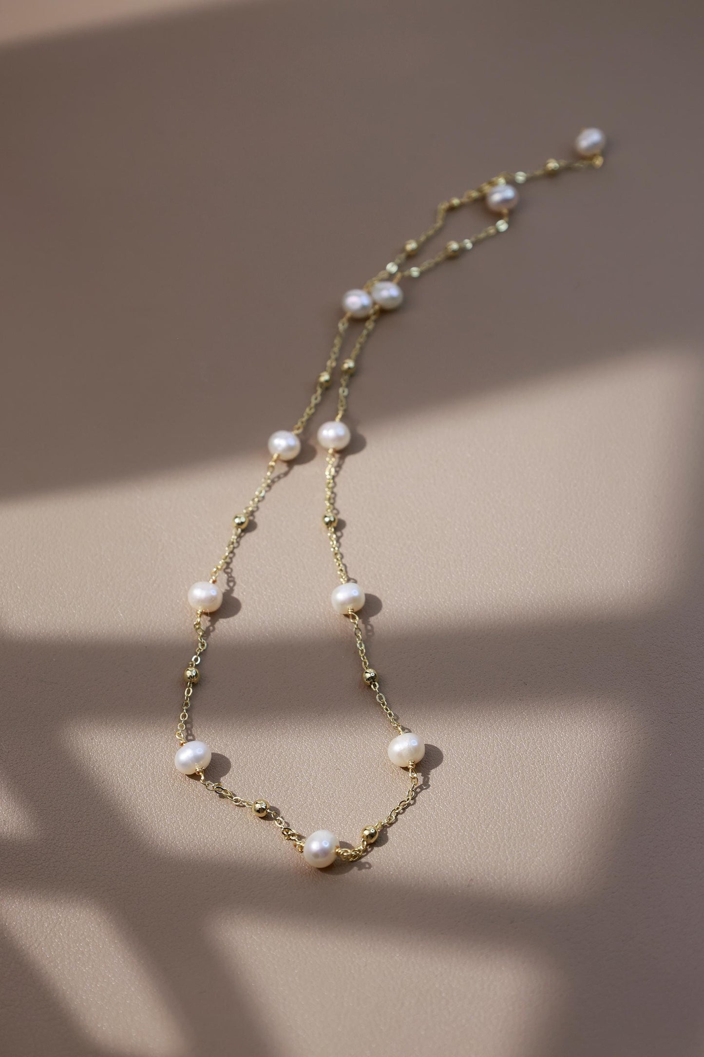 Floating Pearl Station Minimalist Necklace - Crafted with Brass