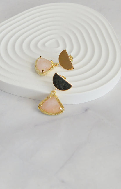 Mixed Gemstone Fan-Shape Drop Earrings