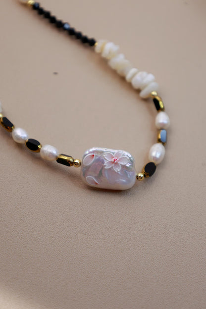 Hand-Painted Flower Black Spinel Pearl Set