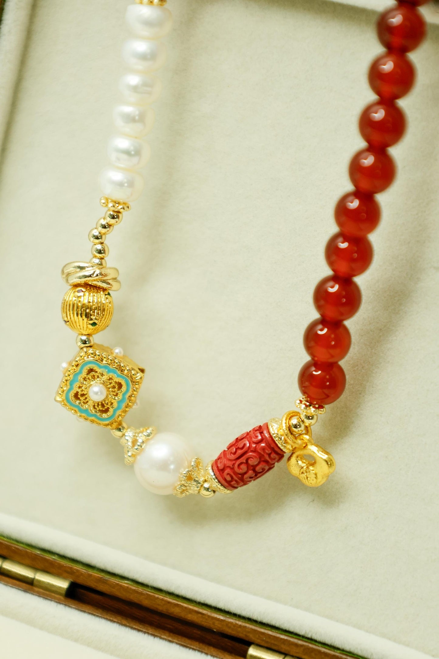 Red Agate & Pearl Buddha Bracelet