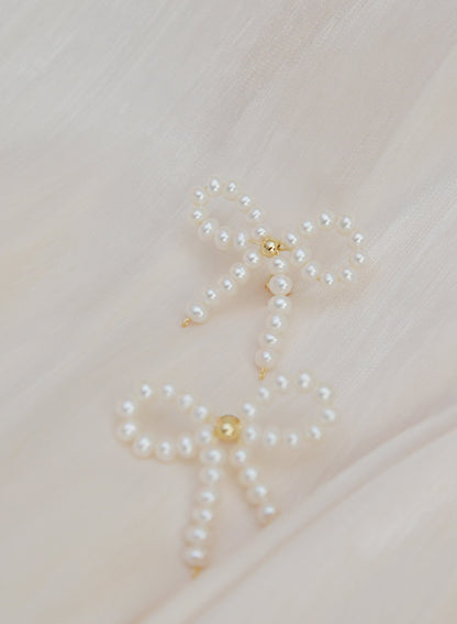 Handmade Mini Pearl Bow Studs