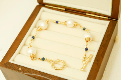 Lapis Lazuli & Baroque Pearl Spiral Bracelet