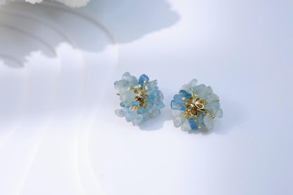 Aquamarine & Pearl Miniature Flower Studs