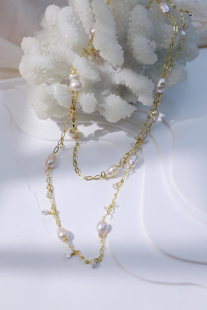 Baroque Teardrop Pearl & Zircon Sweater Chain