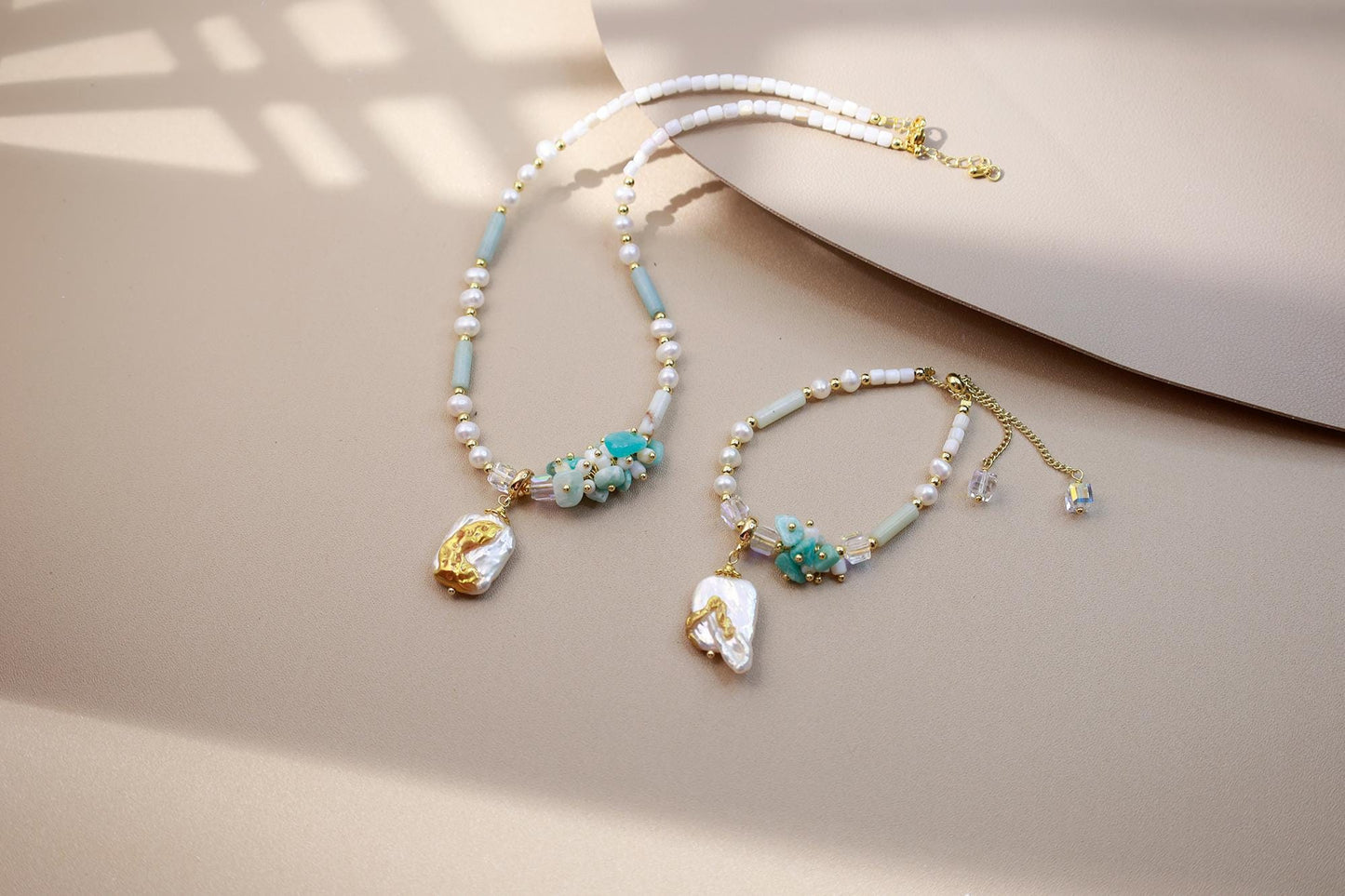 Hand-Painted Gold Foil Amazonite Set
