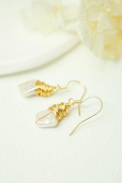 Square Keshi Pearl Gold Wire Dangles