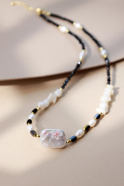 Hand-Painted Flower Black Spinel Pearl Set