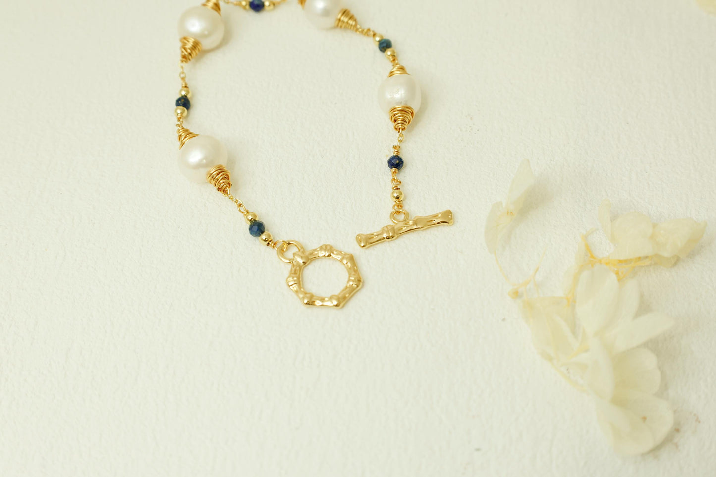 Lapis Lazuli & Baroque Pearl Spiral Bracelet