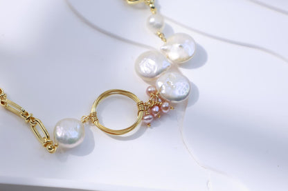 Baroque Coin Pearl Paperclip Chain Necklace