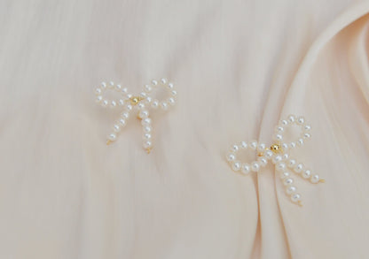 Handmade Mini Pearl Bow Studs