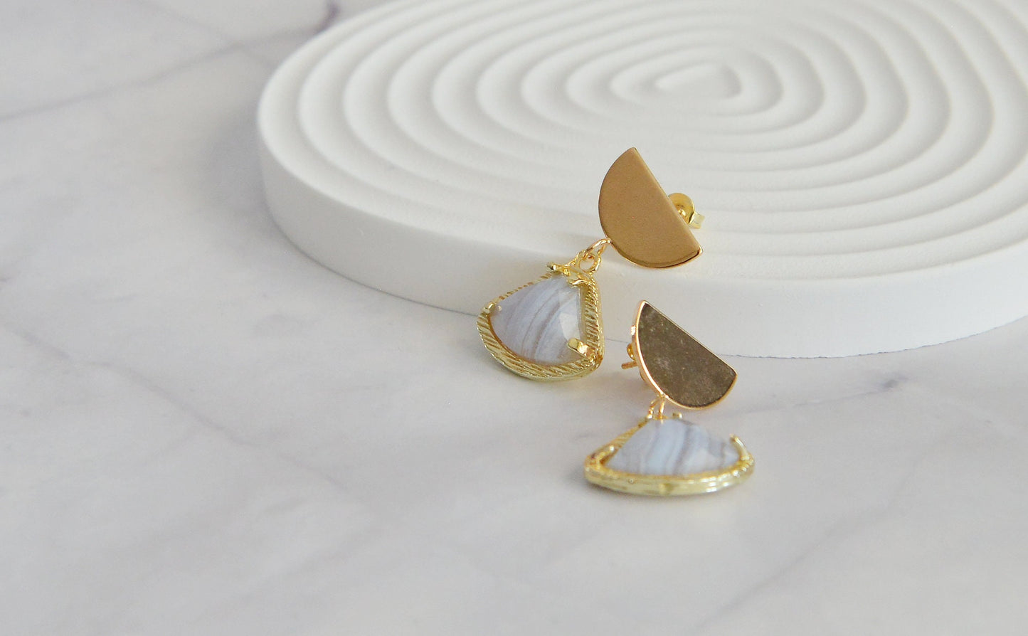 Mixed Gemstone Fan-Shape Drop Earrings