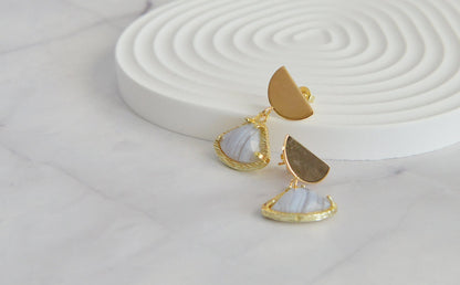 Mixed Gemstone Fan-Shape Drop Earrings