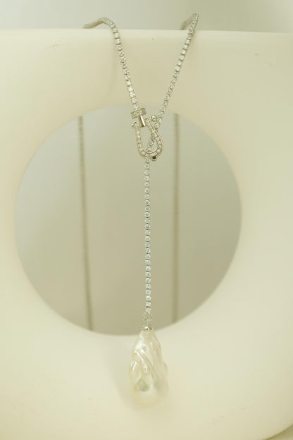 Adjustable Baroque Pearl Lariat Necklace