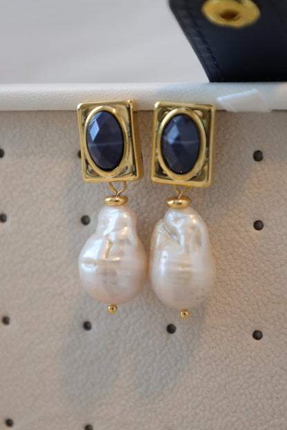 Blue Crystal & Large Baroque Pearl Dangles