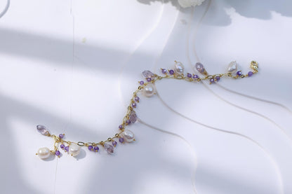 Amethyst & Pearl Dangle Charm Bracelet