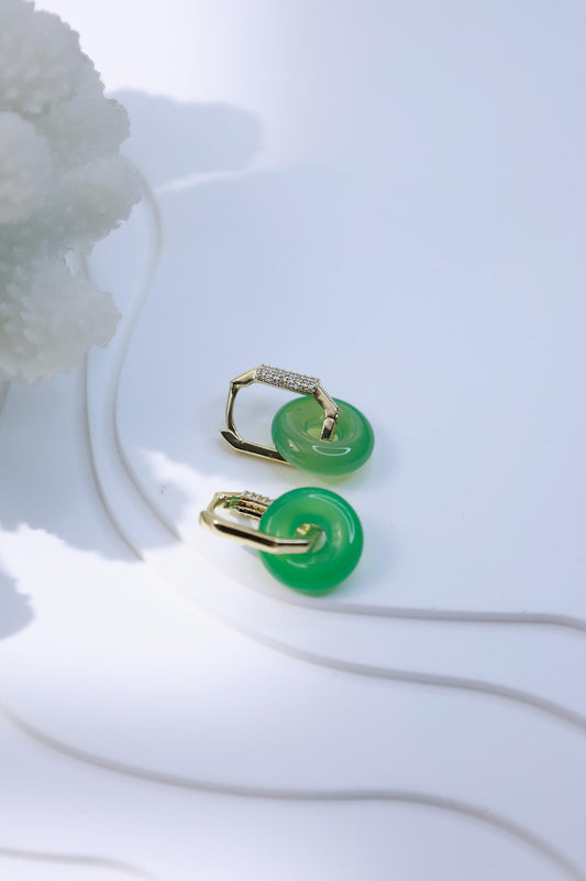 Green Agate Elegant Hoop Earrings