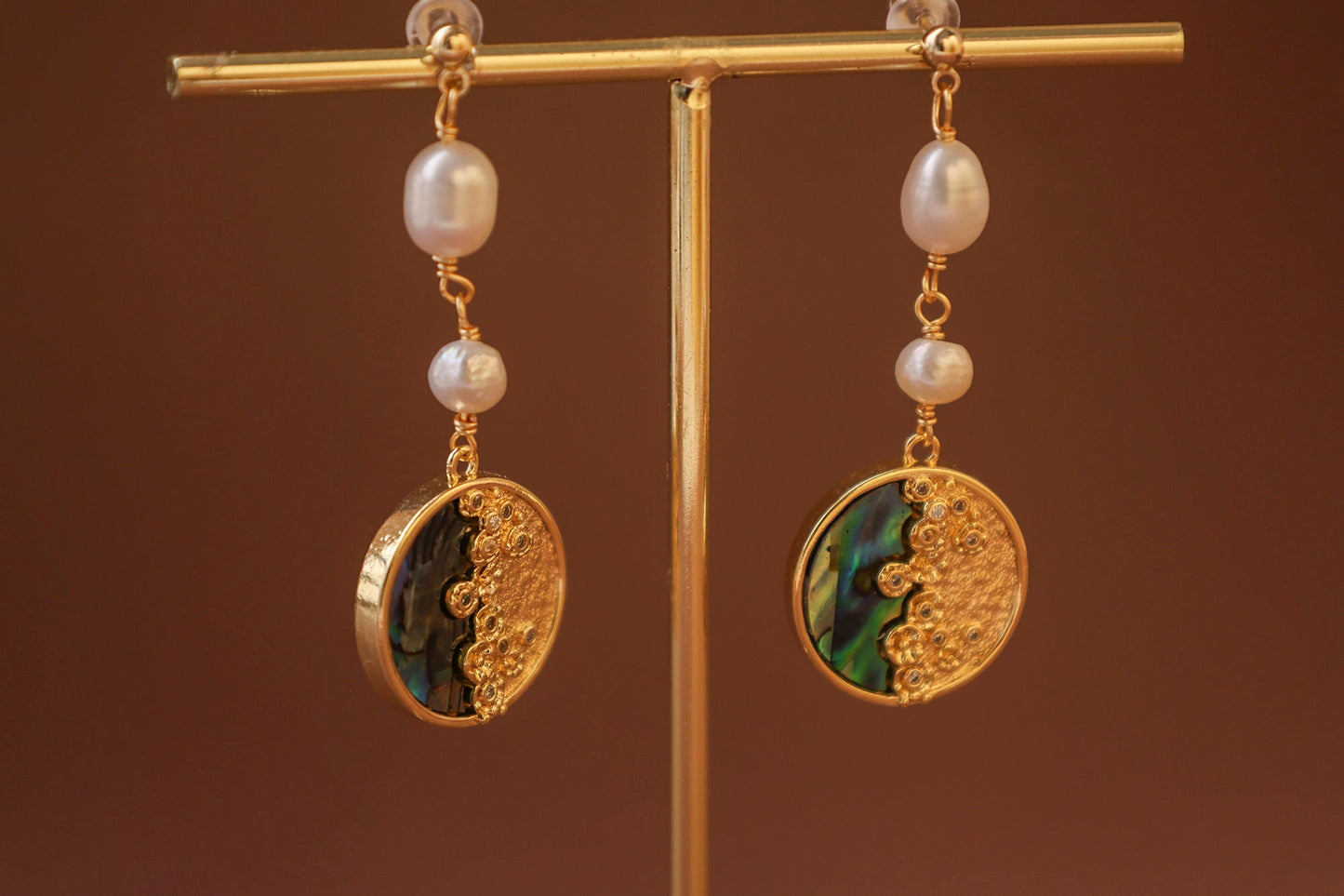 Abalone Shell & Pearl Botanical Dangles