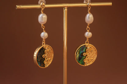 Abalone Shell & Pearl Botanical Dangles