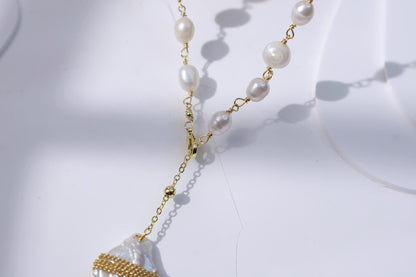 Embellished Baroque Pearl Layered Sweater Chain