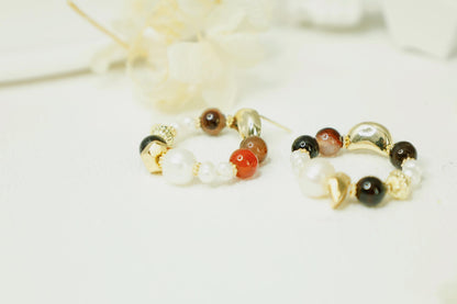 Vibrant Mixed Gemstone Pearl Hoops