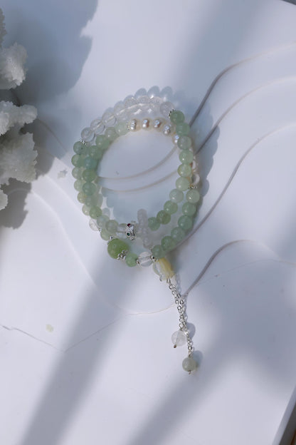 Buddhist Prayer Wheel Jade & Pearl Bracelet