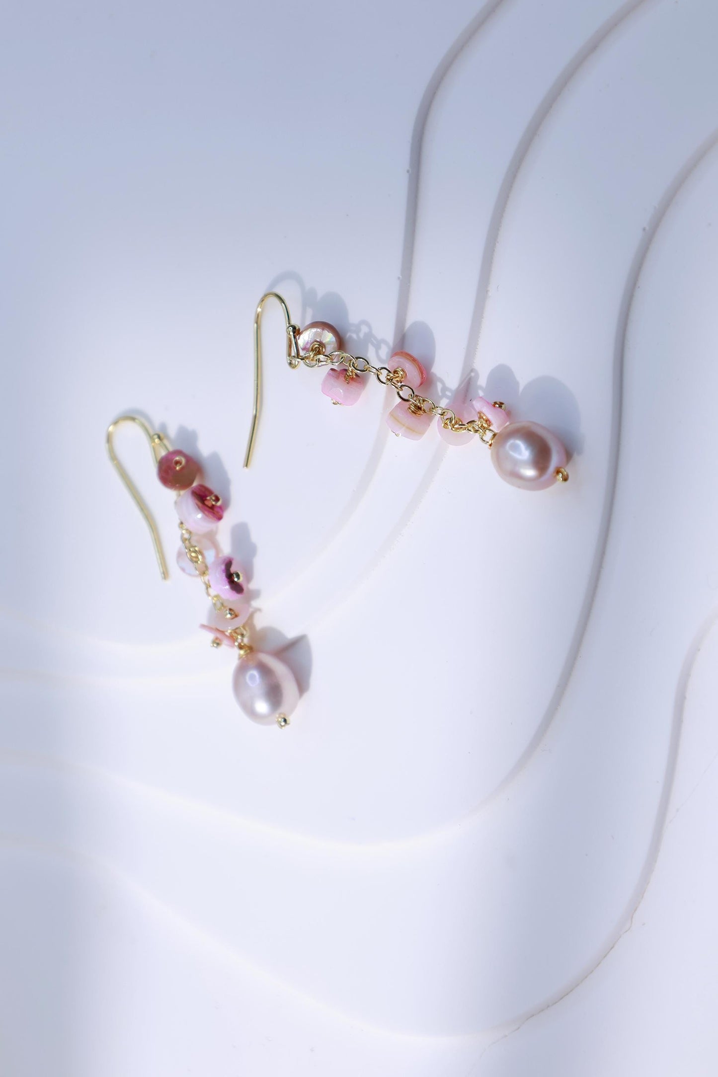 Pink Shell & Pearl Tassel Dangles