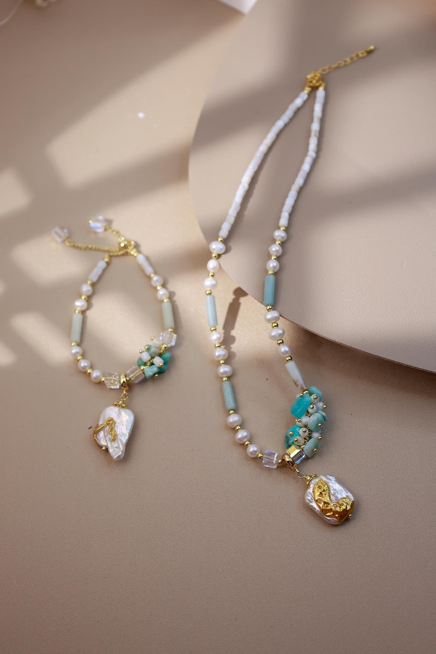 Hand-Painted Gold Foil Amazonite Set