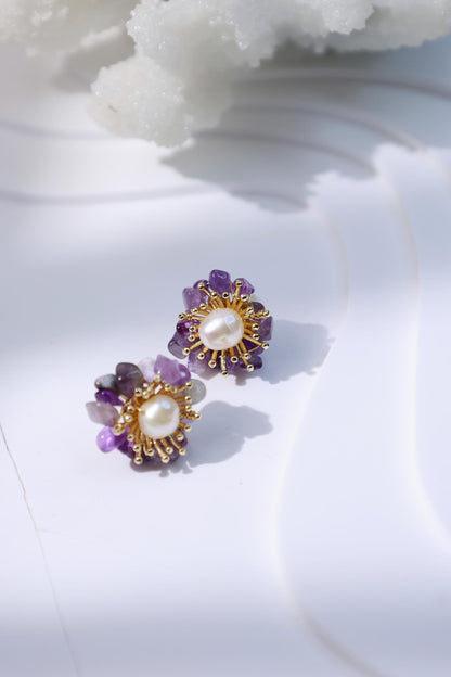 Amethyst & Pearl Miniature Flower Studs