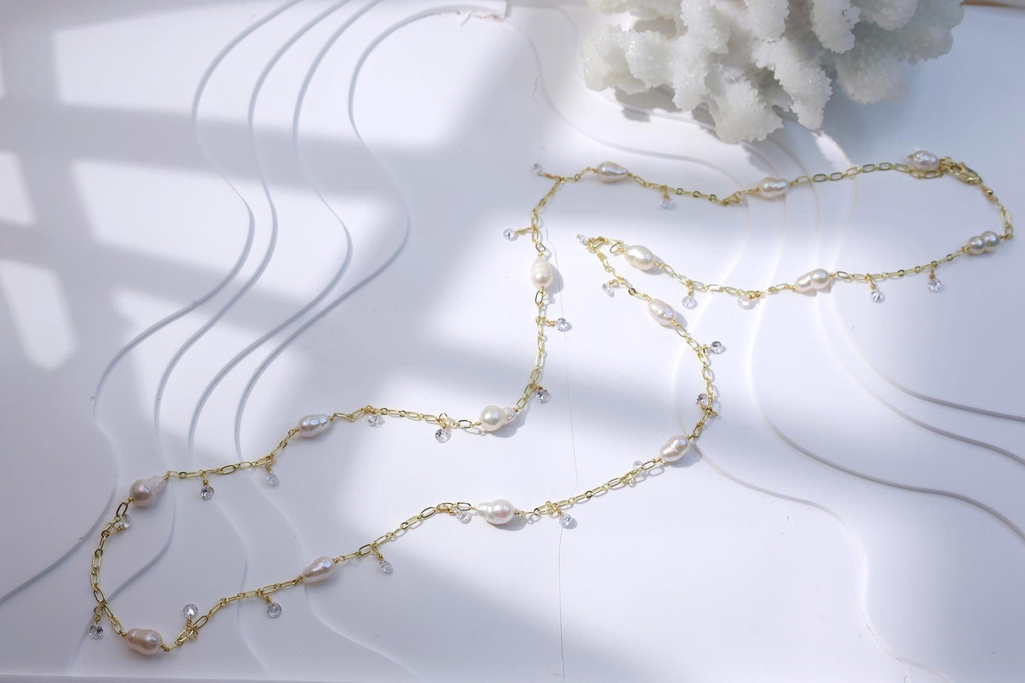 Baroque Teardrop Pearl & Zircon Sweater Chain