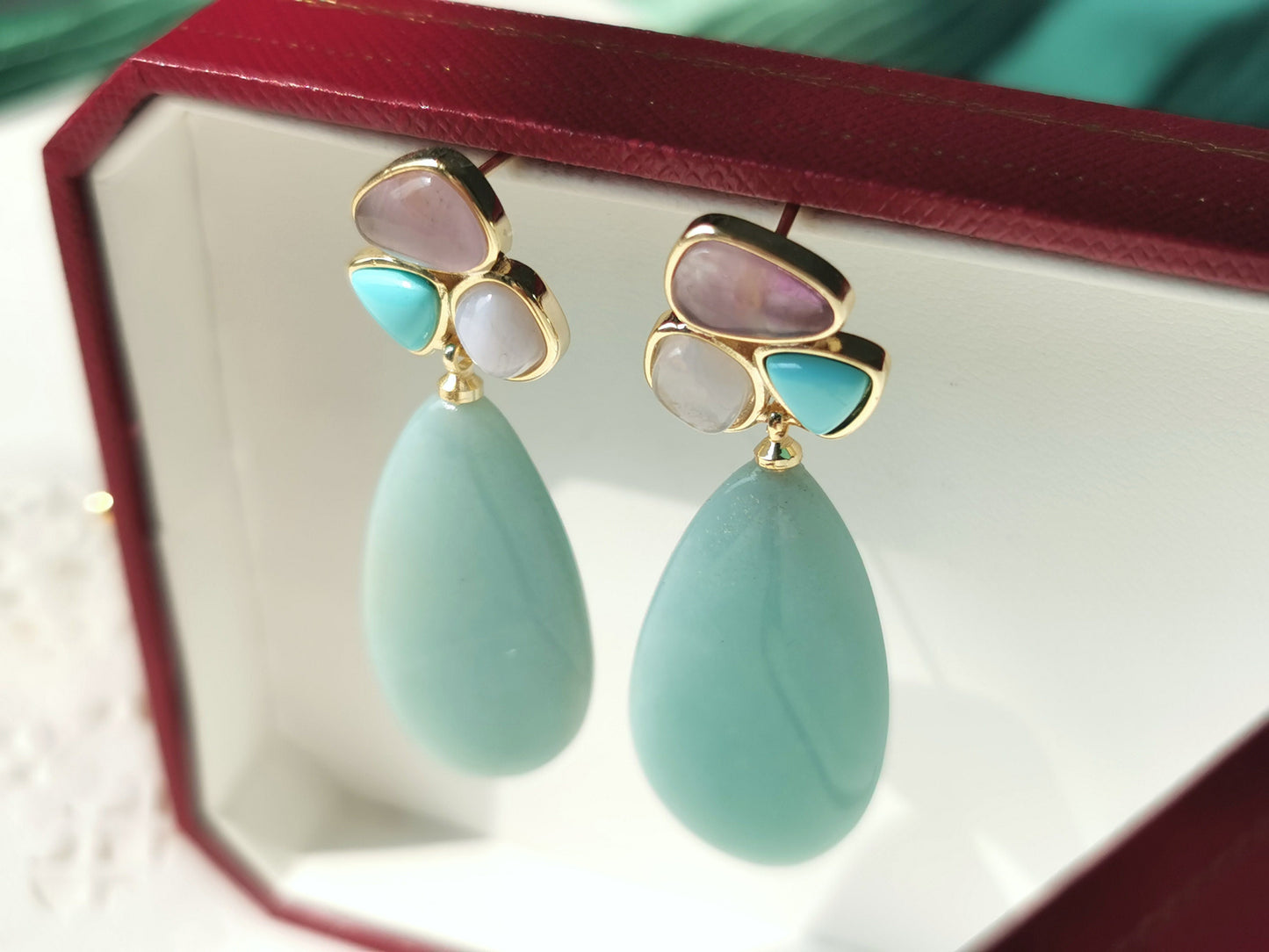 Amazonite & Rose Quartz Dripping Dangles