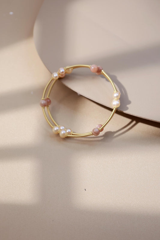 Moonstone & Pearl Layered Flexible Bangle