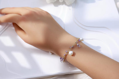 Amethyst & Pearl Dangle Charm Bracelet