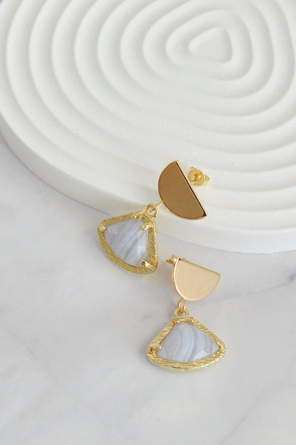 Mixed Gemstone Fan-Shape Drop Earrings