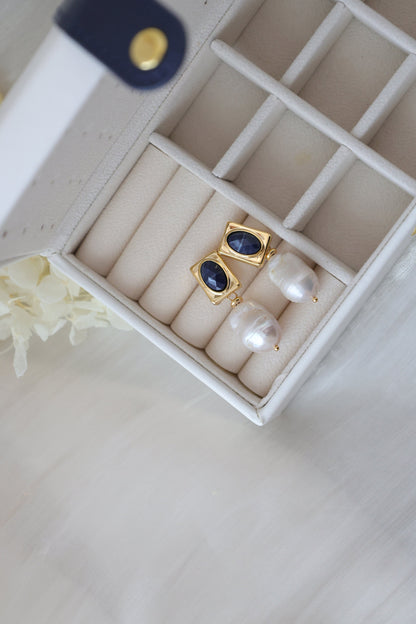 Blue Crystal & Large Baroque Pearl Dangles