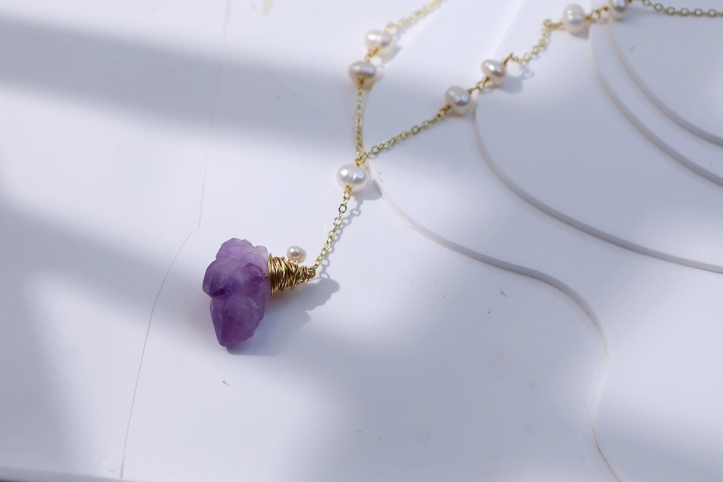 Raw Amethyst & Pearl Y-Lariat Necklace