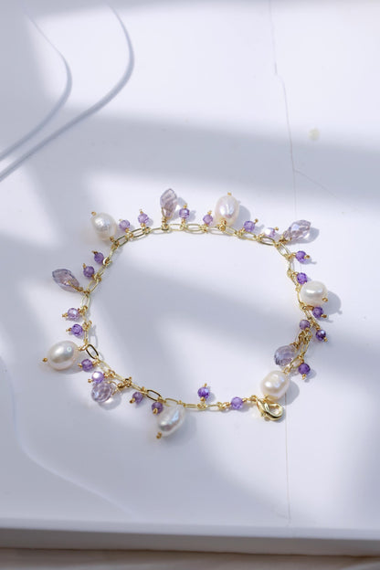 Amethyst & Pearl Dangle Charm Bracelet