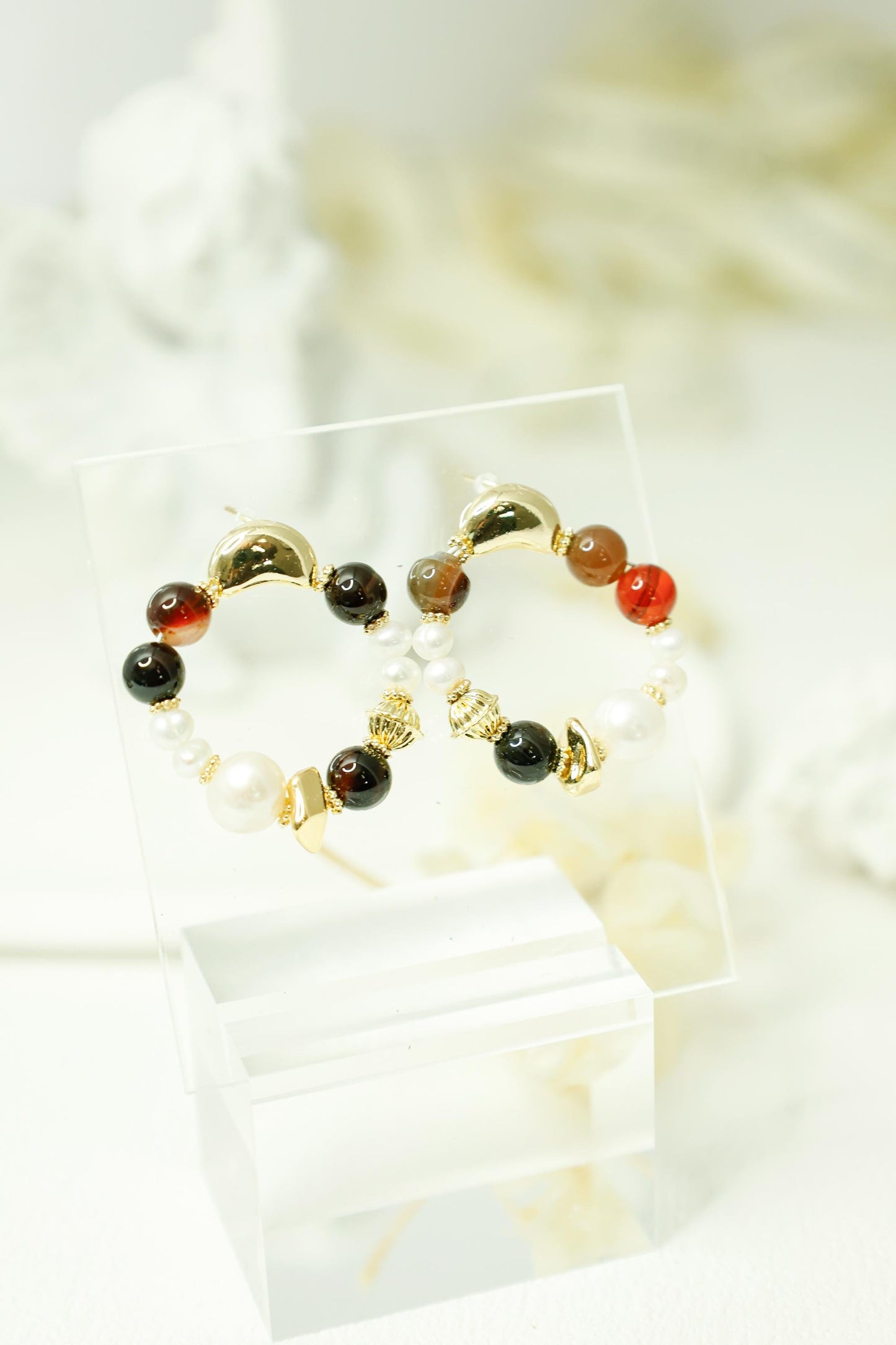 Vibrant Mixed Gemstone Pearl Hoops