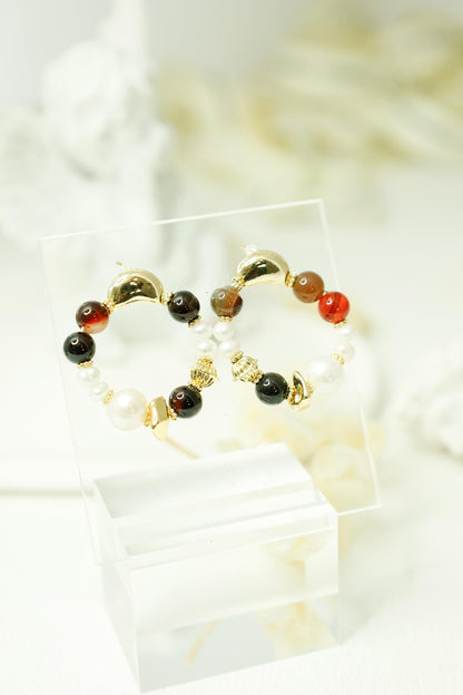 Vibrant Mixed Gemstone Pearl Hoops