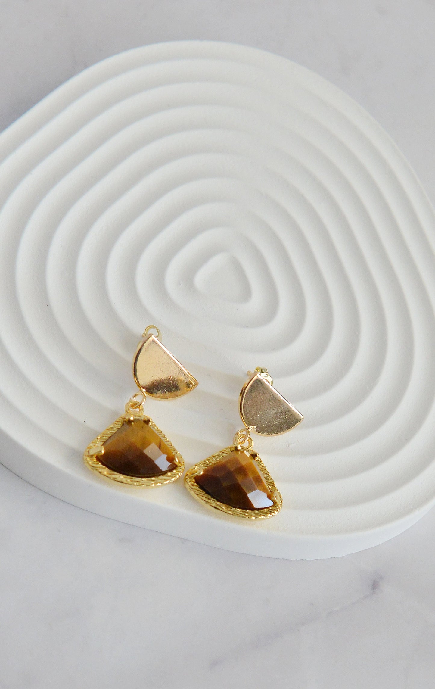 Mixed Gemstone Fan-Shape Drop Earrings