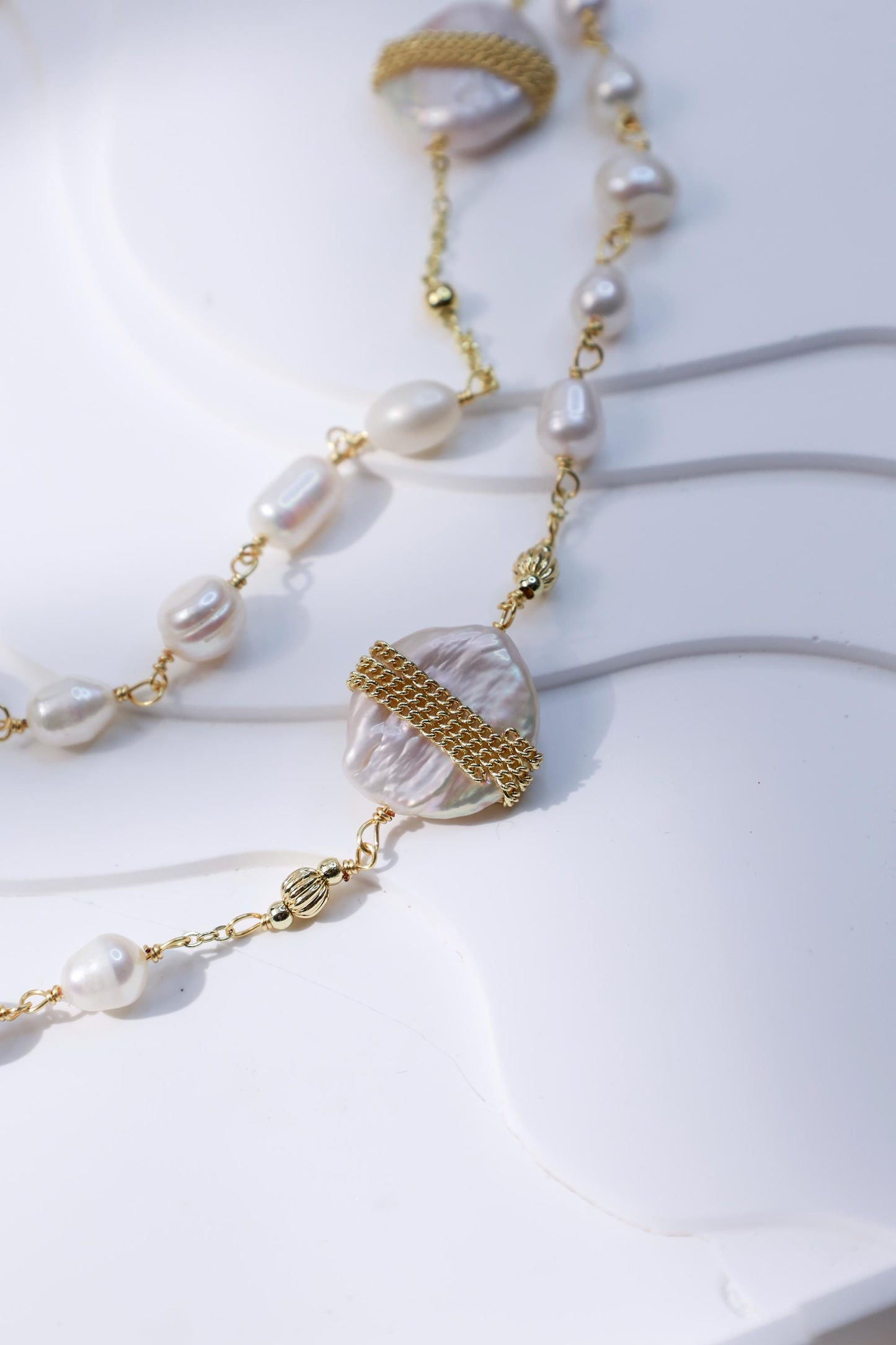Embellished Baroque Pearl Layered Sweater Chain