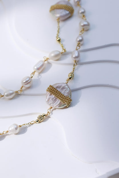 Embellished Baroque Pearl Layered Sweater Chain
