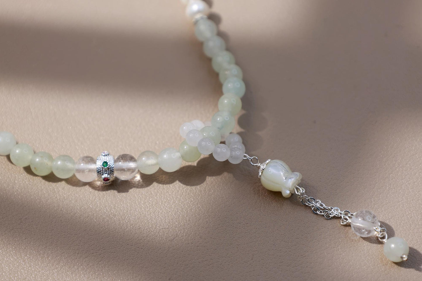Buddhist Prayer Wheel Jade & Pearl Bracelet