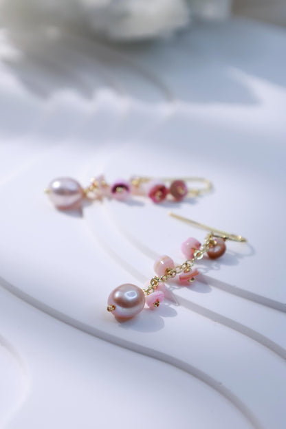 Pink Shell & Pearl Tassel Dangles