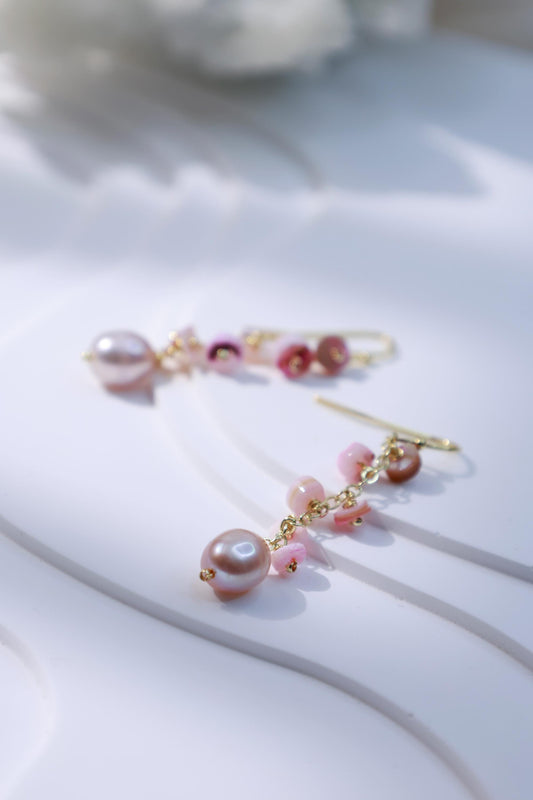 Pink Shell & Pearl Tassel Dangles