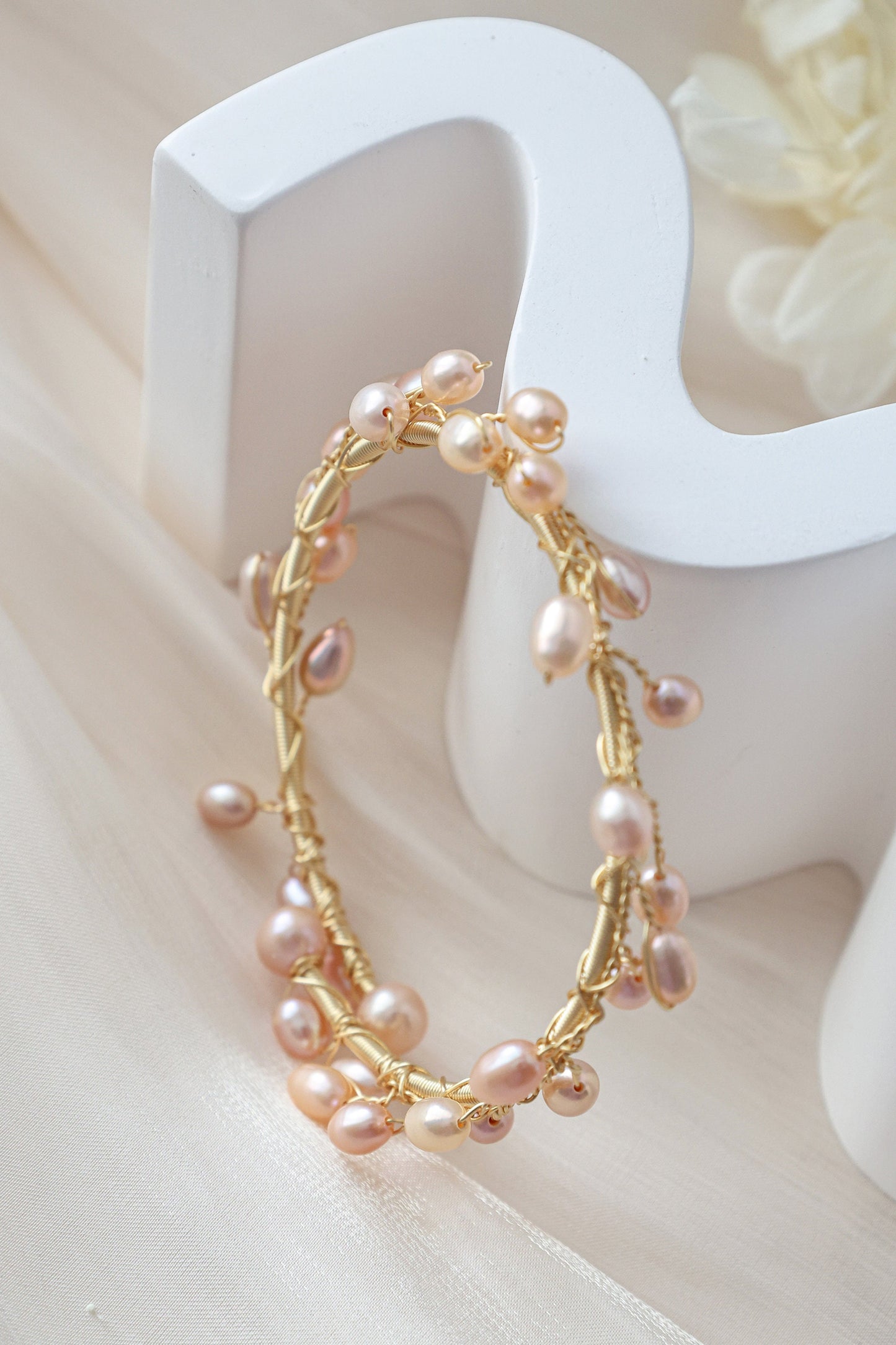 Greek Goddess Pearl Vine Cuff Bracelet